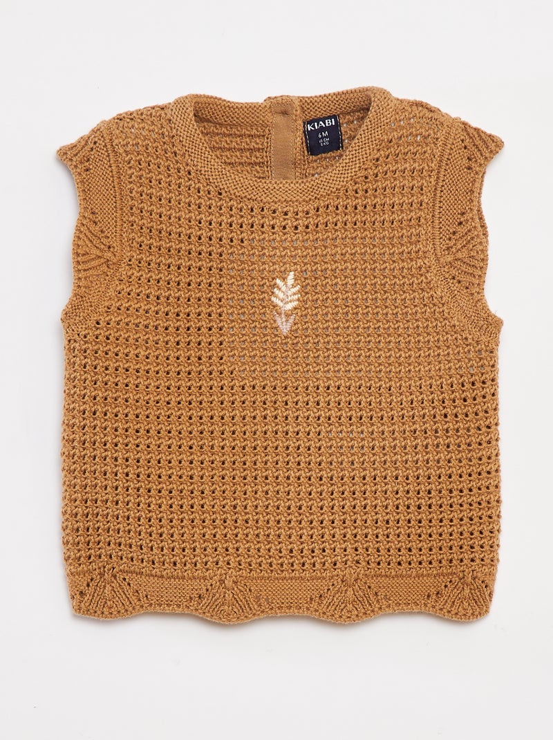 Pullover lavorato a maglia con ricami floreali Beige - Kiabi