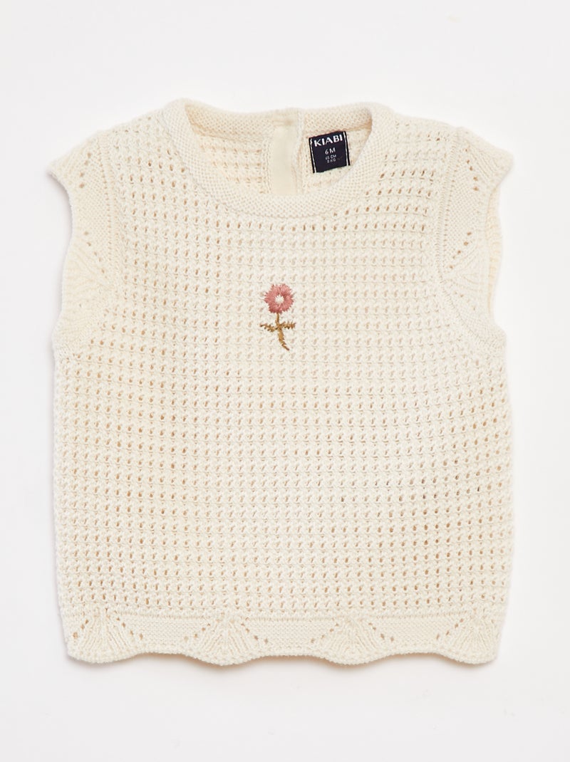 Pullover lavorato a maglia con ricami floreali Bianco - Kiabi
