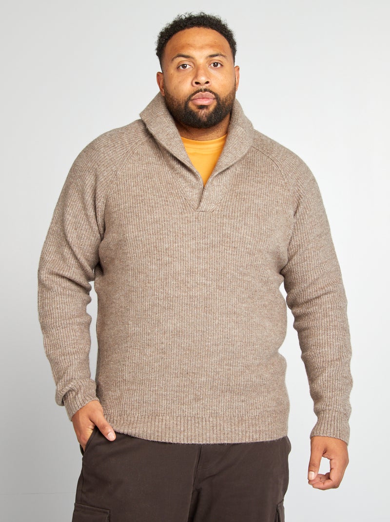 Pullover lavorato a maglia con un collo a scialle BEIGE - Kiabi