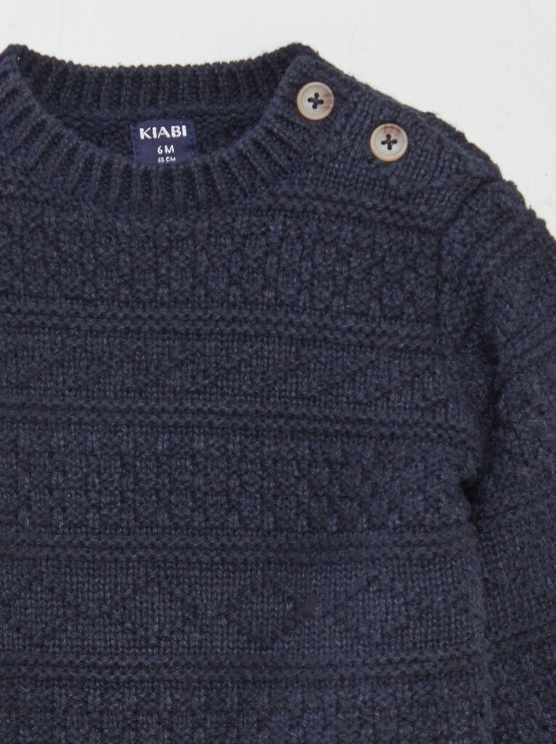 Pullover lavorato a maglia fantasia blu - Kiabi