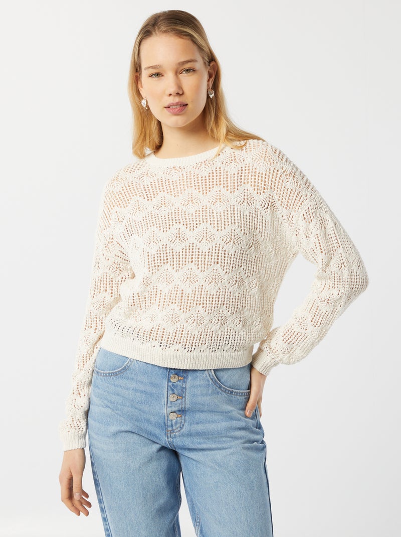 Pullover lavorato all'uncinetto maniche lunghe BEIGE - Kiabi