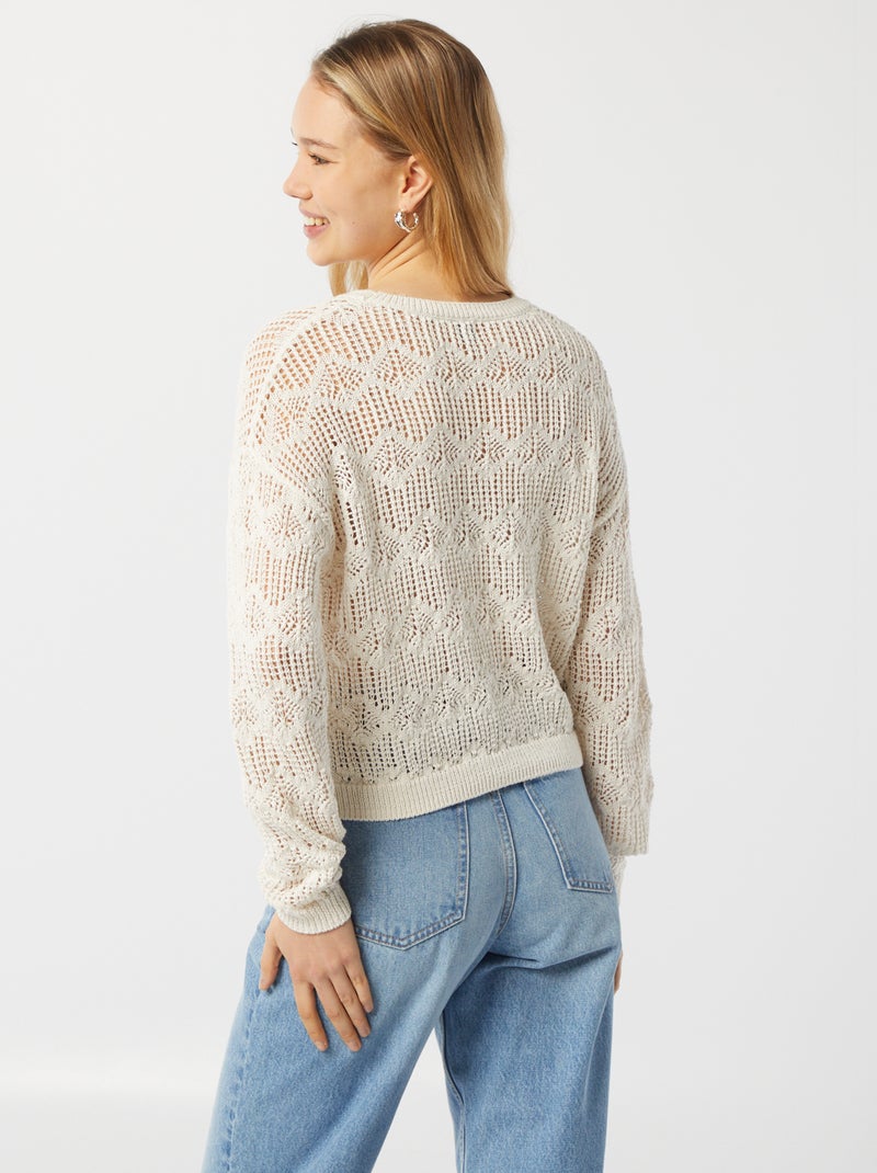 Pullover lavorato all'uncinetto maniche lunghe BEIGE - Kiabi