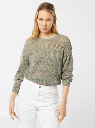 Pullover lavorato all'uncinetto maniche lunghe