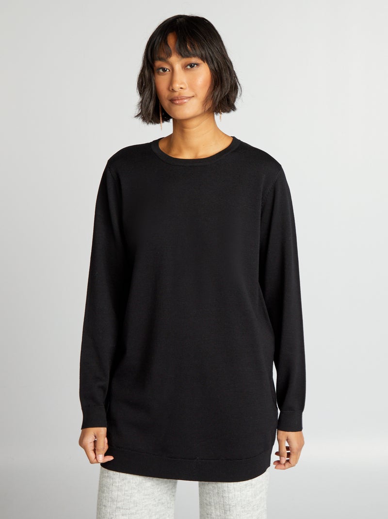 Pullover leggero taglio lungo NERO - Kiabi