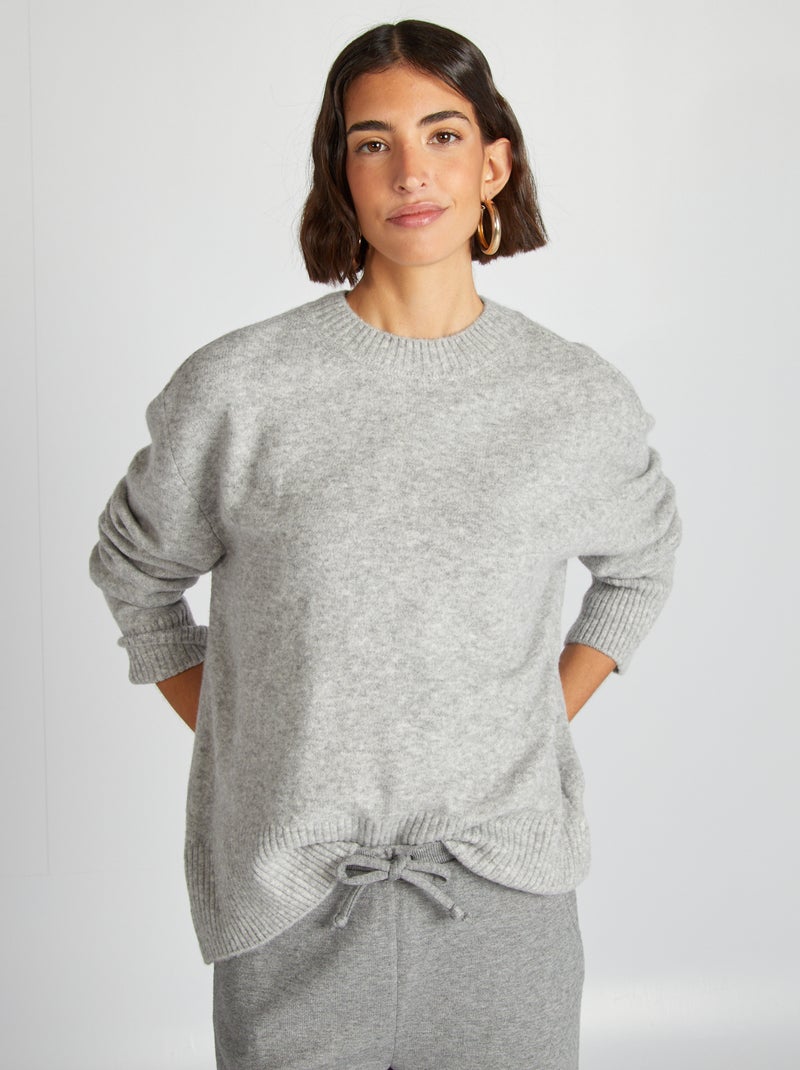 Pullover lungo con scollo tondo GRIGIO - Kiabi