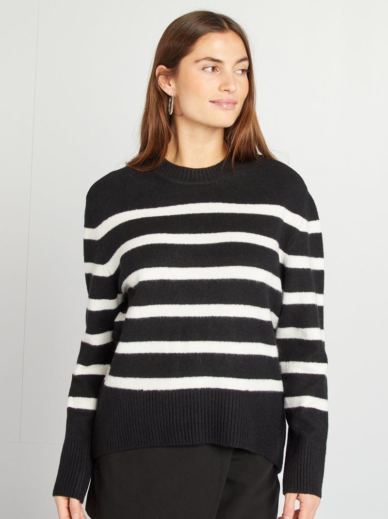 Pullover lungo con scollo tondo NERO - Kiabi