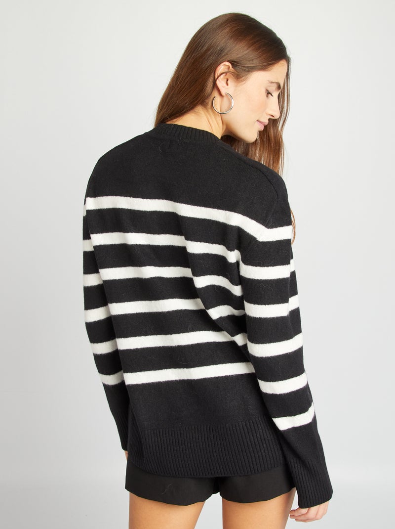 Pullover lungo con scollo tondo NERO - Kiabi