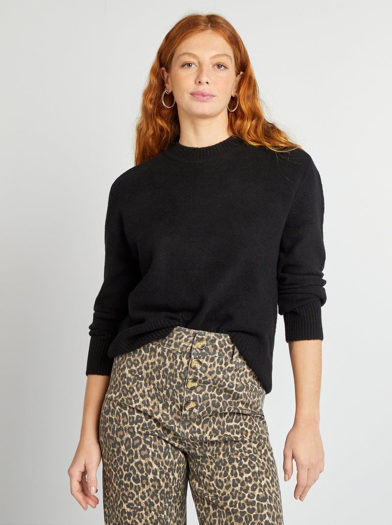Pullover lungo con scollo tondo nero - Kiabi