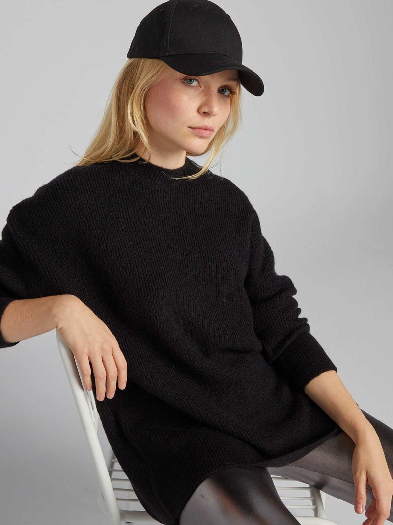 Pullover lungo in maglia a coste nero - Kiabi