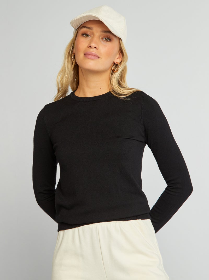 Pullover maniche lunghe maglia leggera nero - Kiabi