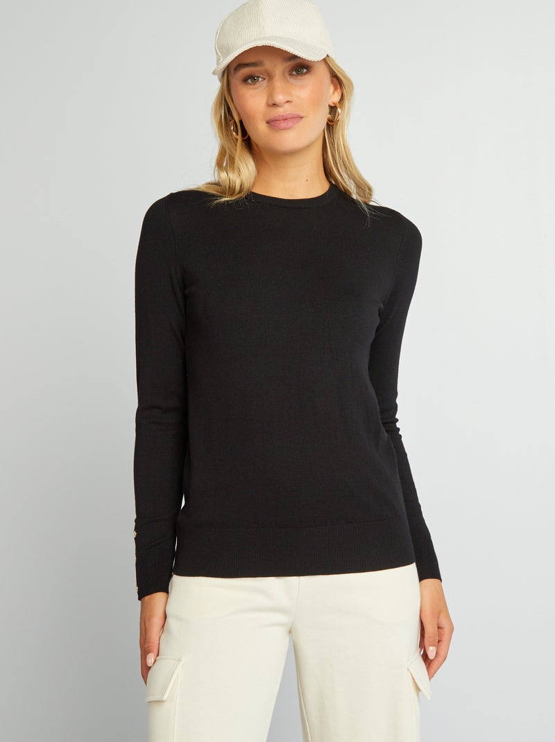Pullover maniche lunghe maglia leggera nero - Kiabi