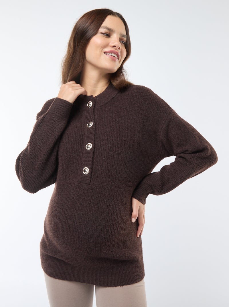 Pullover per l'allattamento con apertura con bottoni Marrone - Kiabi