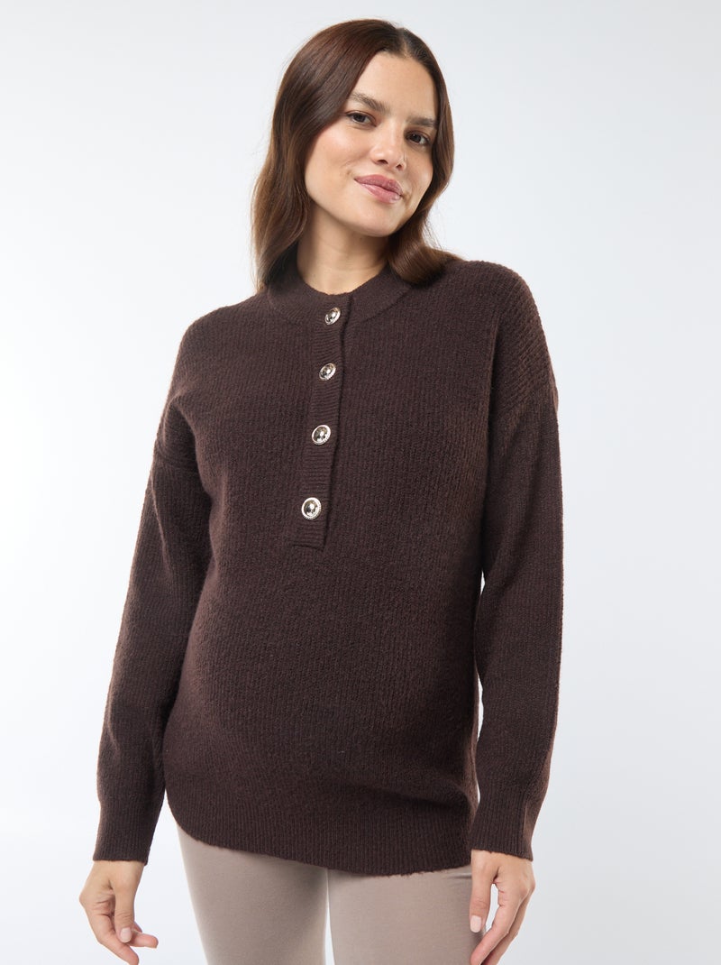 Pullover per l'allattamento con apertura con bottoni Marrone - Kiabi