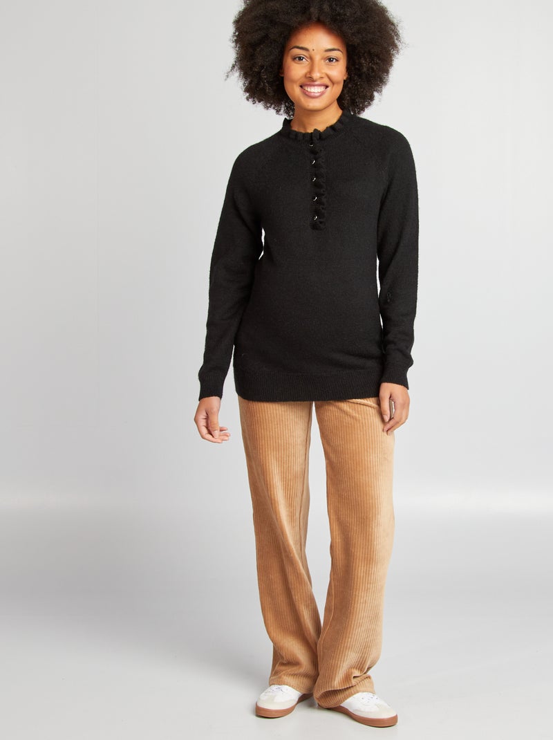 Pullover per l'allattamento con bordi smerlati nero - Kiabi