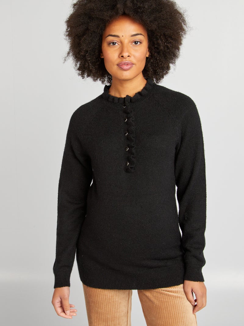 Pullover per l'allattamento con bordi smerlati nero - Kiabi