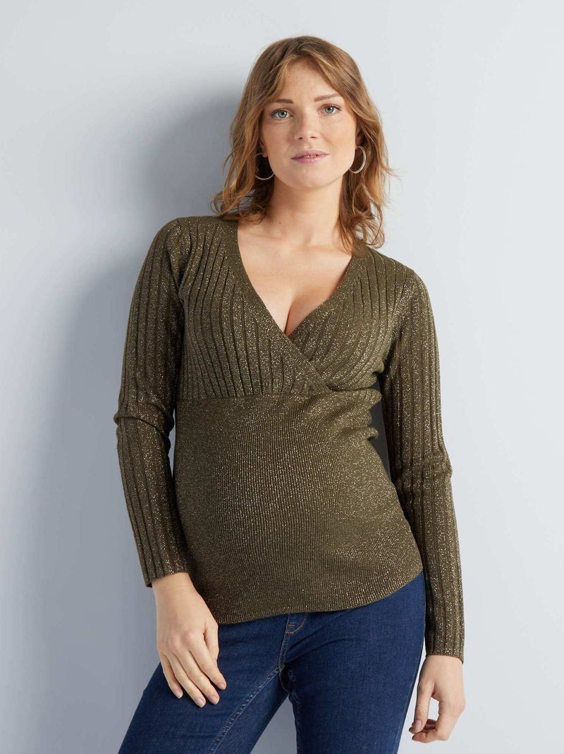 Pullover premaman in maglia con paillettes KAKI - Kiabi