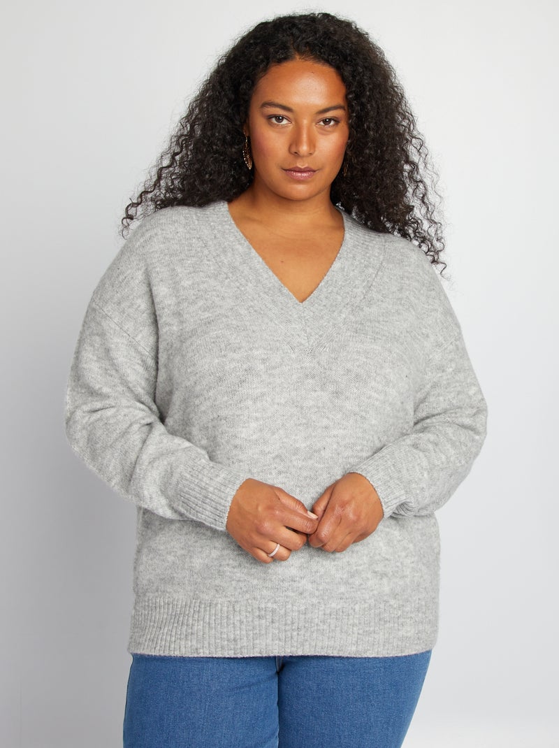 Pullover scollo a V GRIGIO - Kiabi