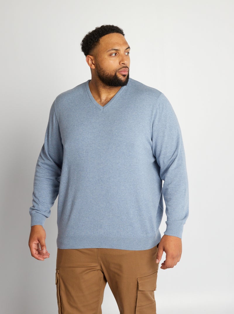Pullover scollo a V in maglina BLU - Kiabi