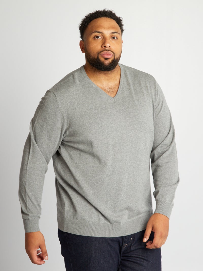 Pullover scollo a V in maglina GRIGIO - Kiabi