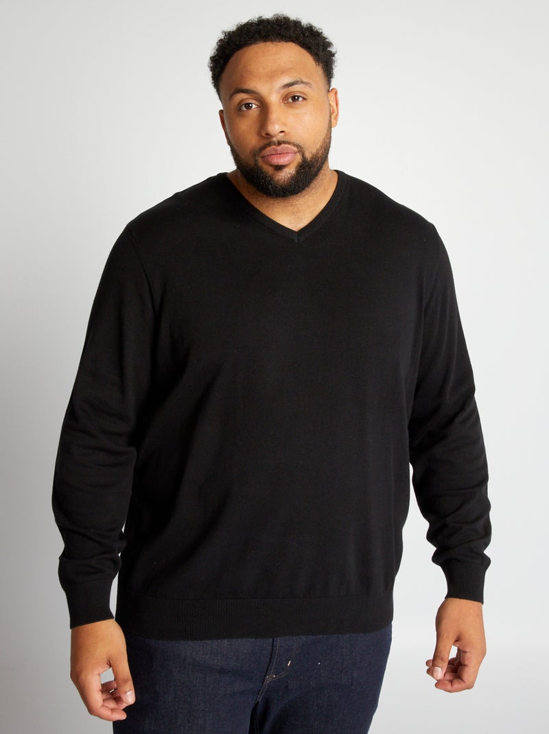Pullover scollo a V in maglina nero - Kiabi