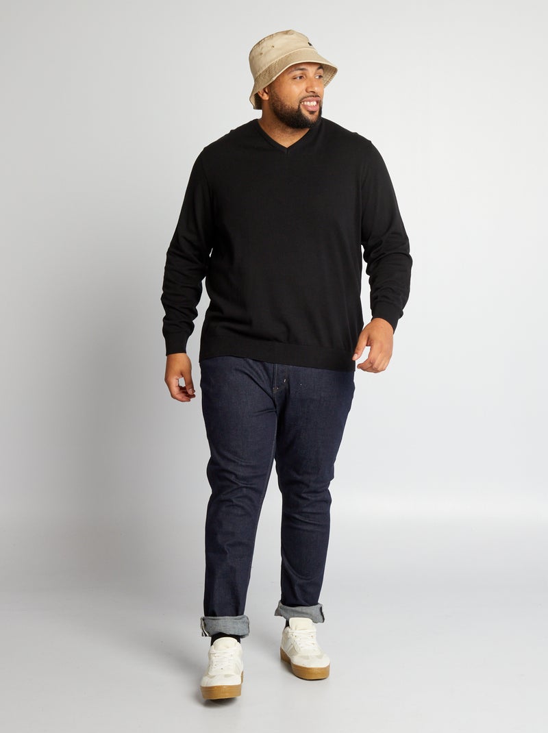 Pullover scollo a V in maglina nero - Kiabi