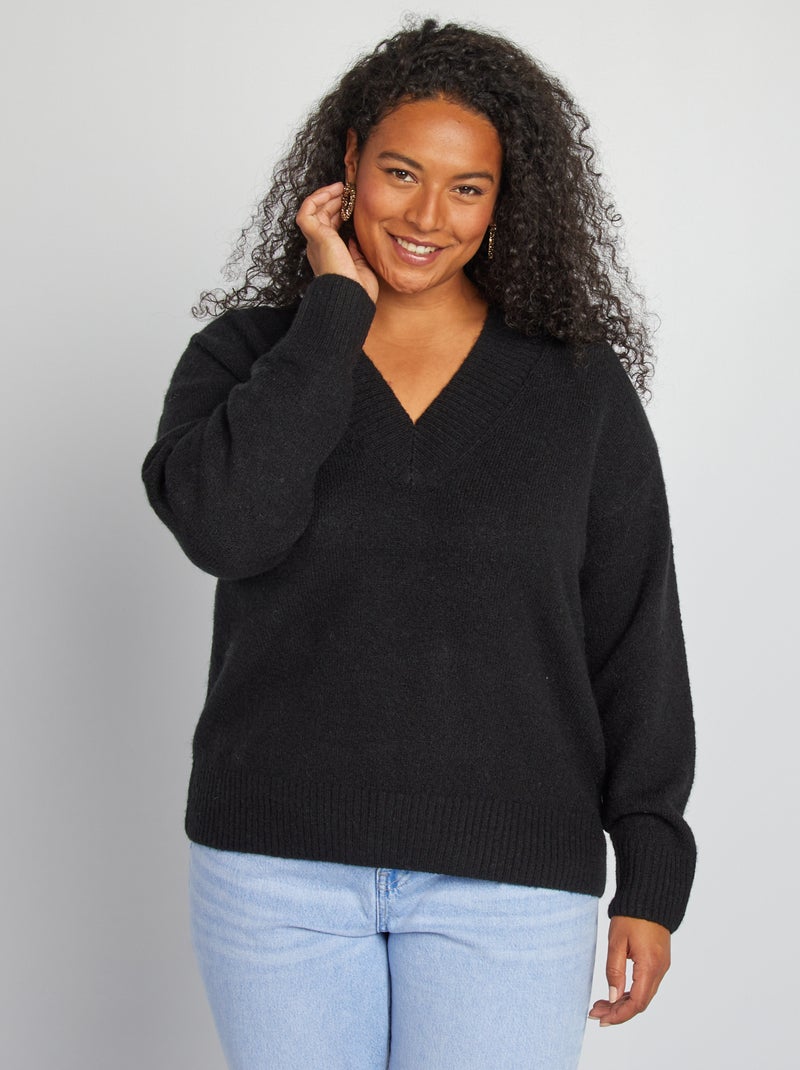 Pullover scollo a V nero - Kiabi