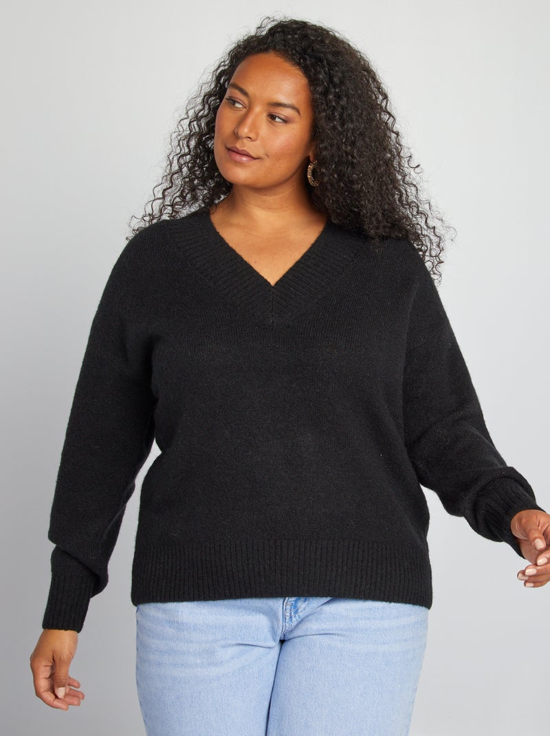 Pullover scollo a V nero - Kiabi