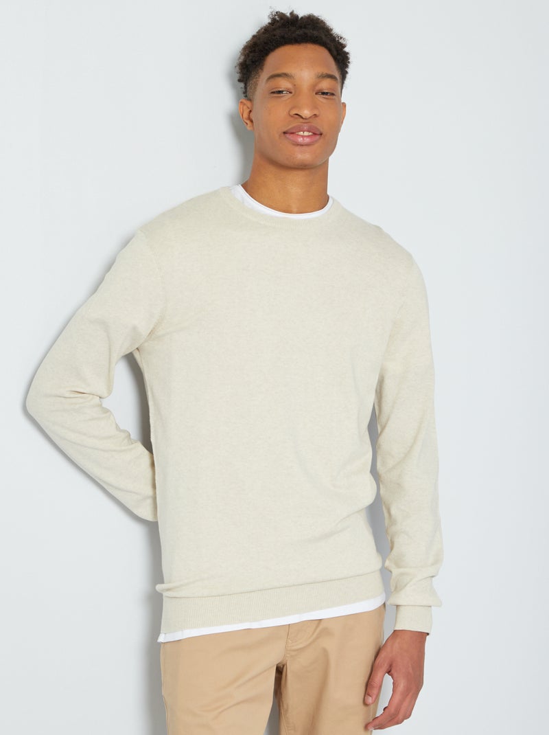 Pullover scollo tondo  + 190 cm BEIGE - Kiabi