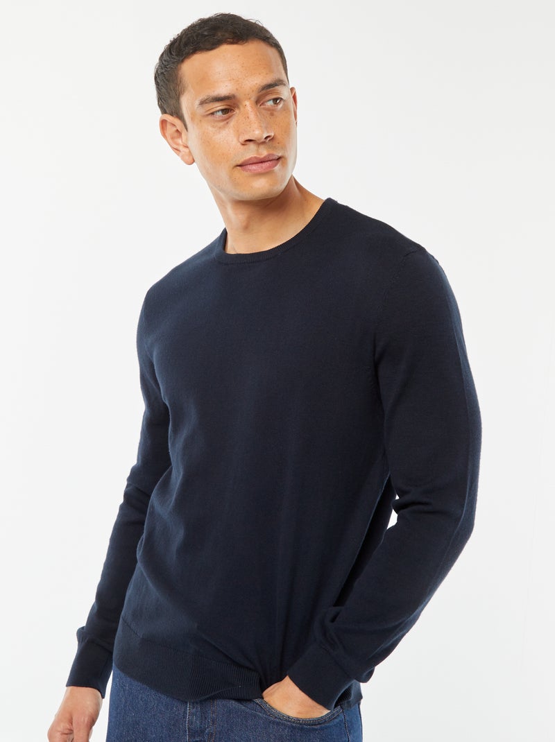 Pullover scollo tondo blu - Kiabi