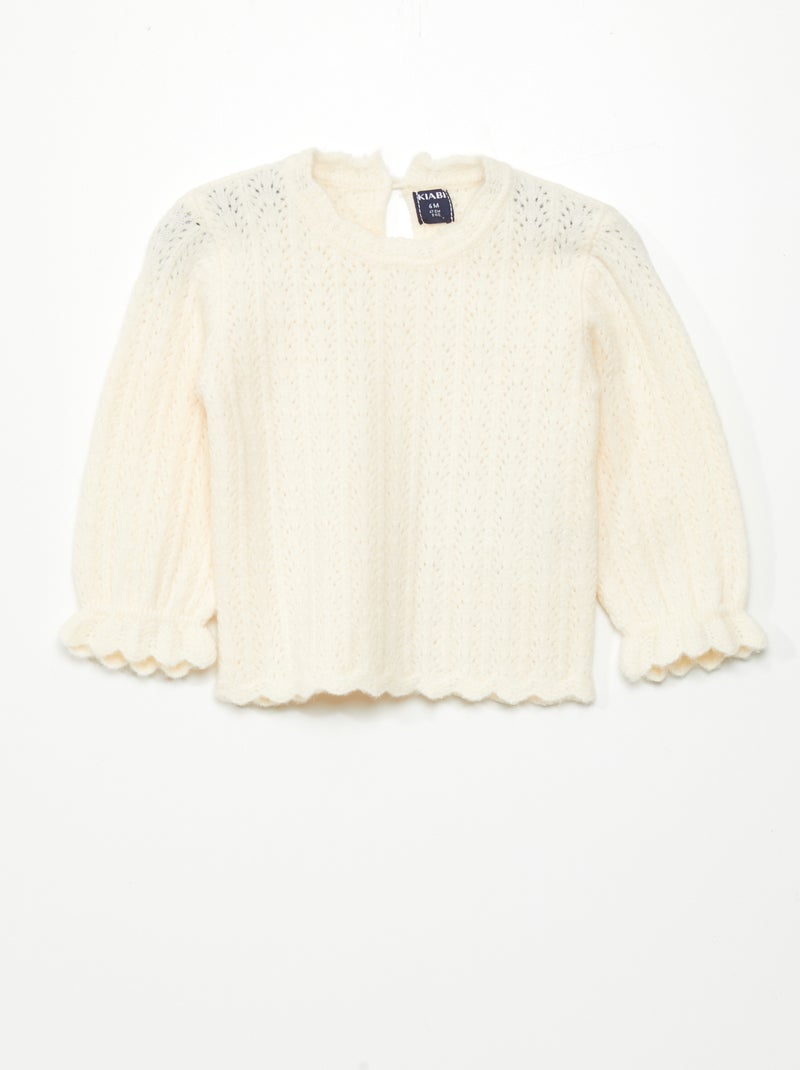 Pullover scollo tondo con finiture con volant BIANCO - Kiabi