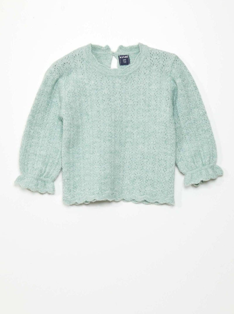 Pullover scollo tondo con finiture con volant VERDE - Kiabi