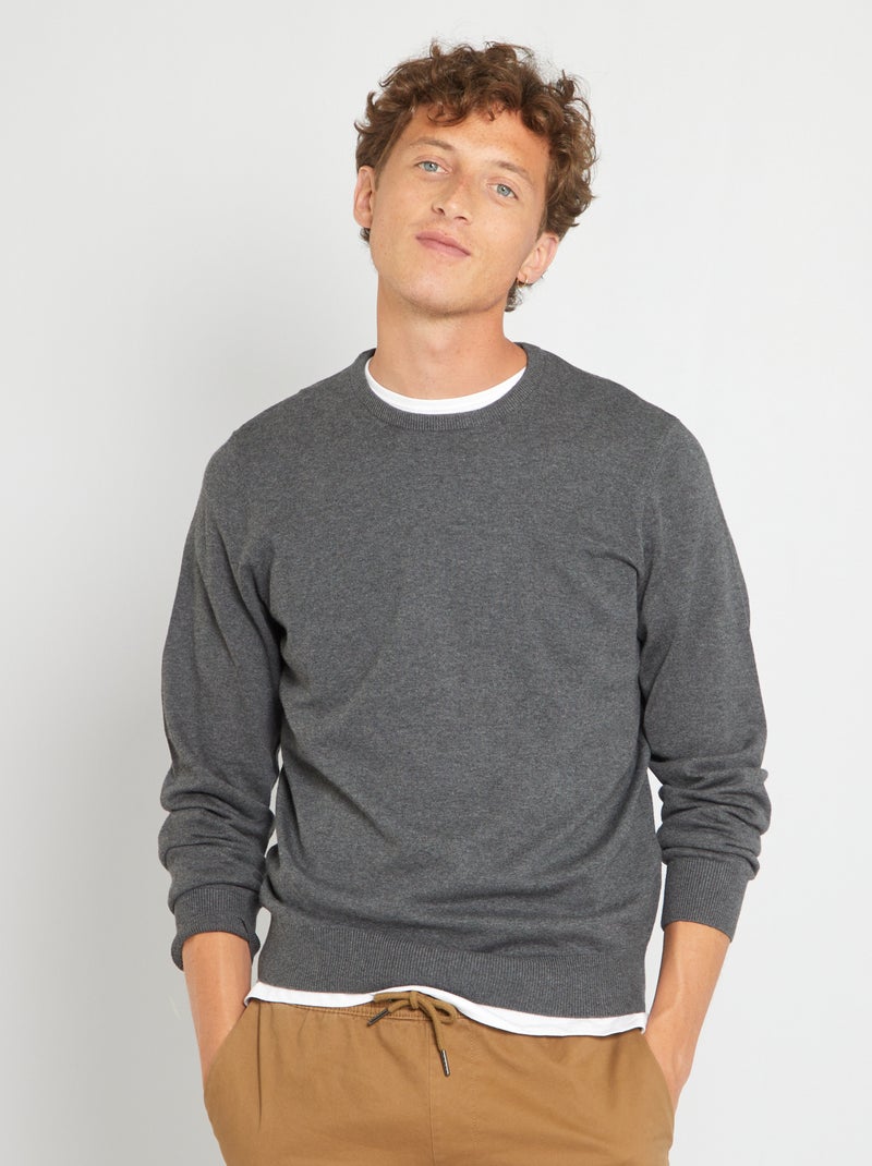 Pullover scollo tondo GRIGIO - Kiabi