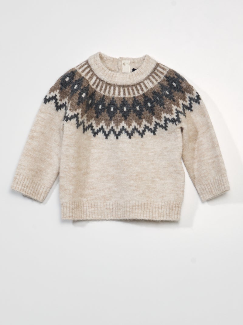 Pullover scollo tondo in jacquard MARRONE - Kiabi