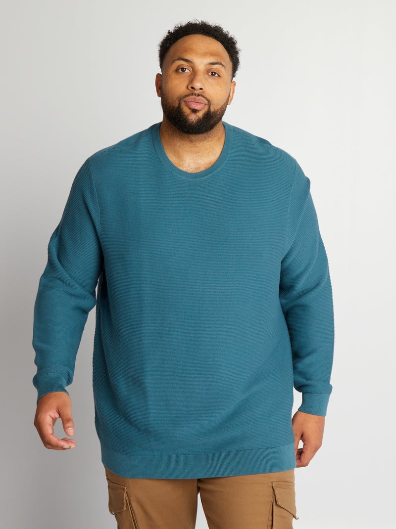 Pullover scollo tondo in maglia blu scuro - Kiabi