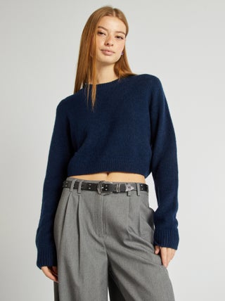 Pullover scollo tondo in misto lana