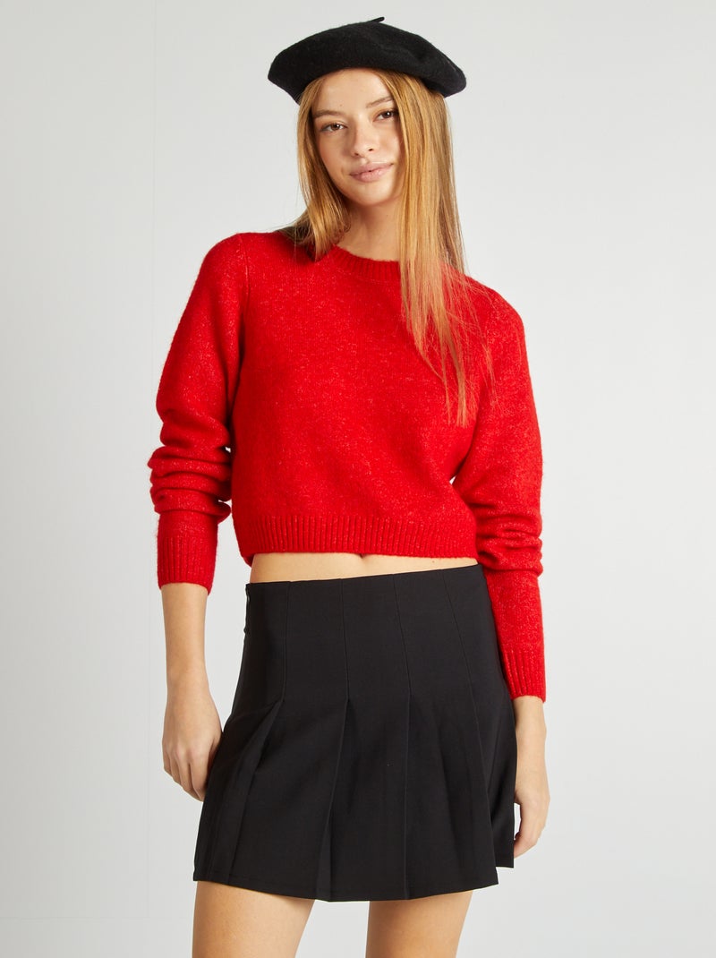 Pullover scollo tondo in misto lana ROSSO - Kiabi