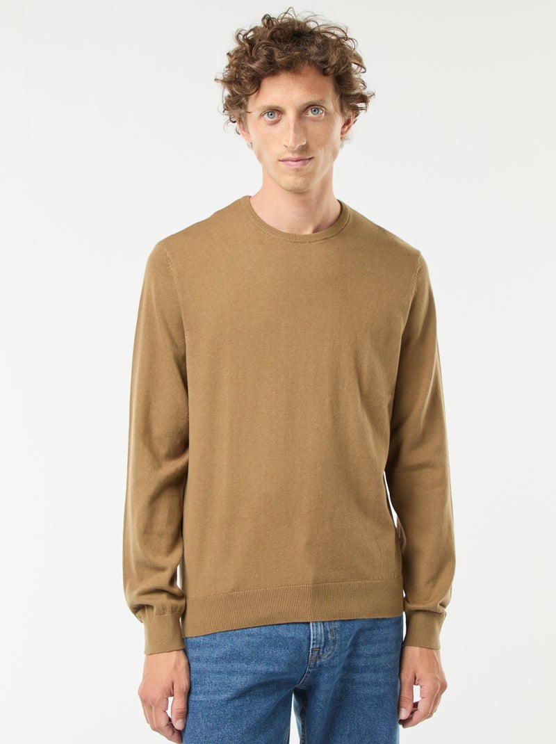 Pullover scollo tondo Marrone - Kiabi