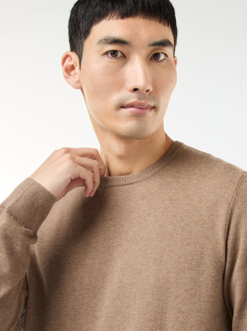 Pullover scollo tondo Marrone - Kiabi