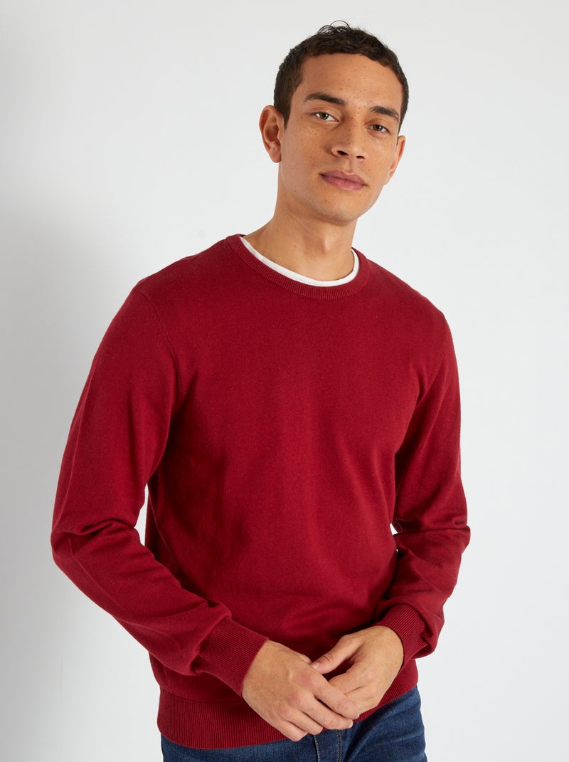 Pullover scollo tondo rosso bordeaux - Kiabi