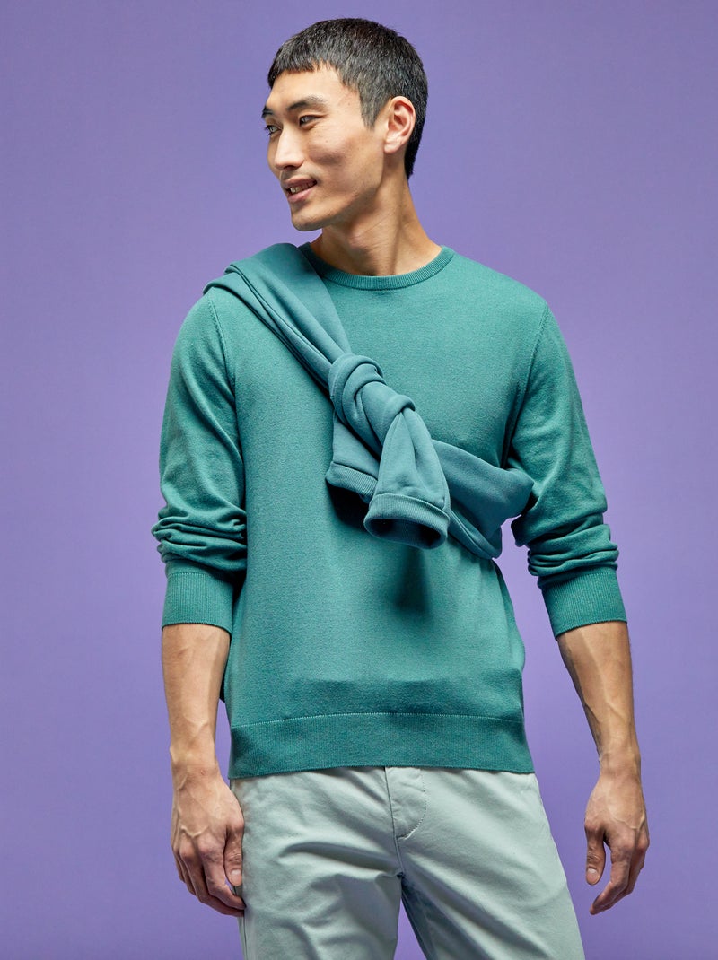 Pullover scollo tondo verde grigio - Kiabi