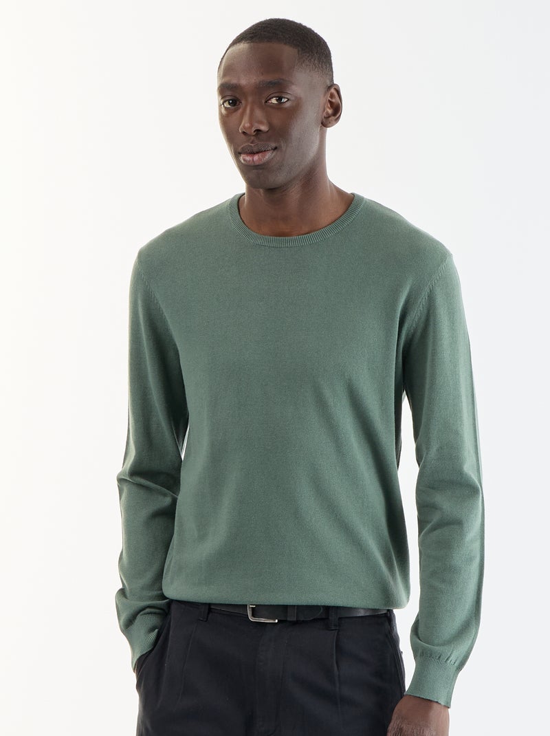 Pullover scollo tondo Verde - Kiabi