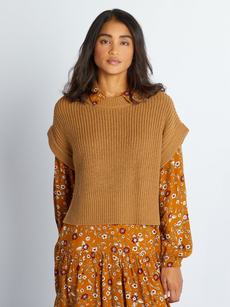 Pullover senza maniche a maglia grossa cammello - Kiabi