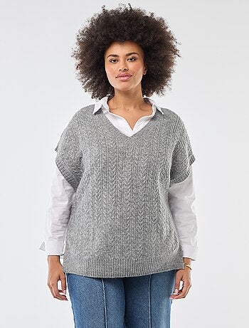 Pullover senza maniche in maglia a trecce a grosso spessore