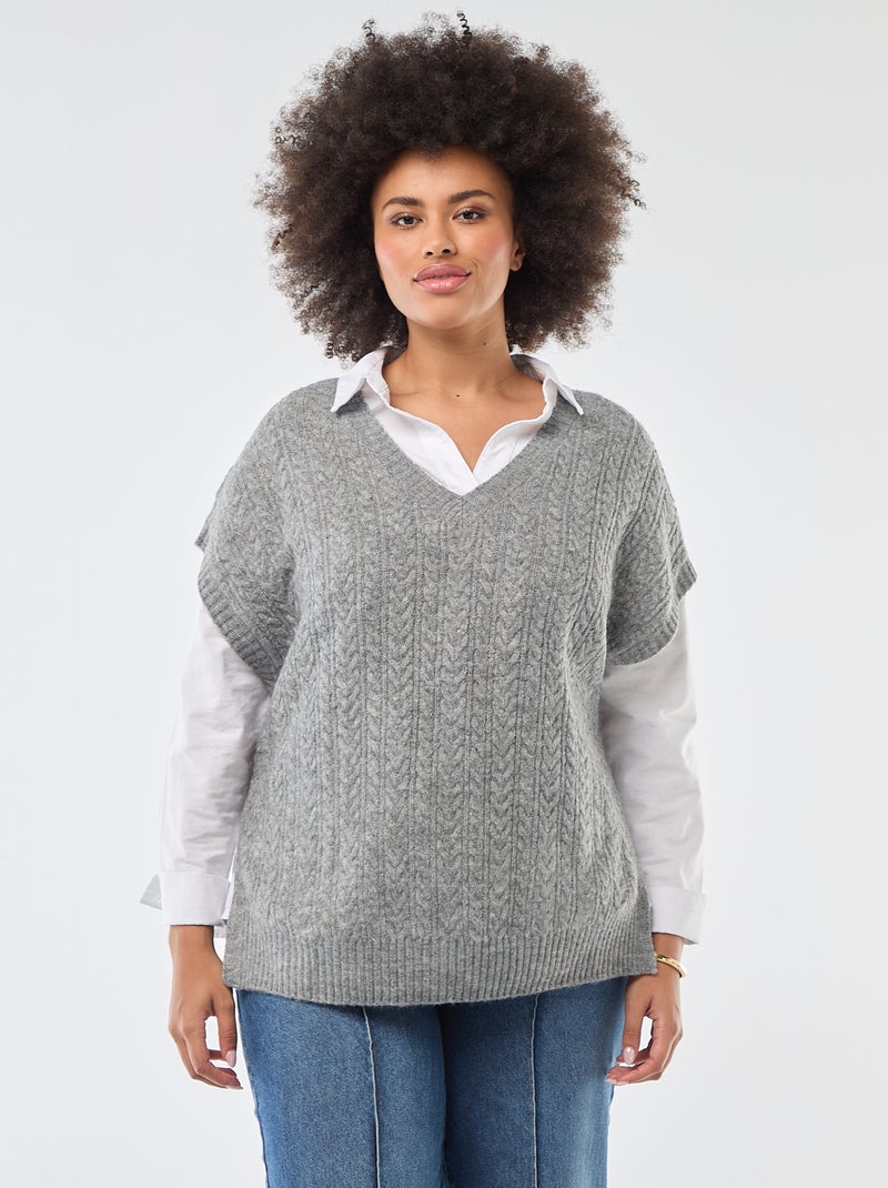 Pullover senza maniche in maglia a trecce a grosso spessore Grigio - Kiabi