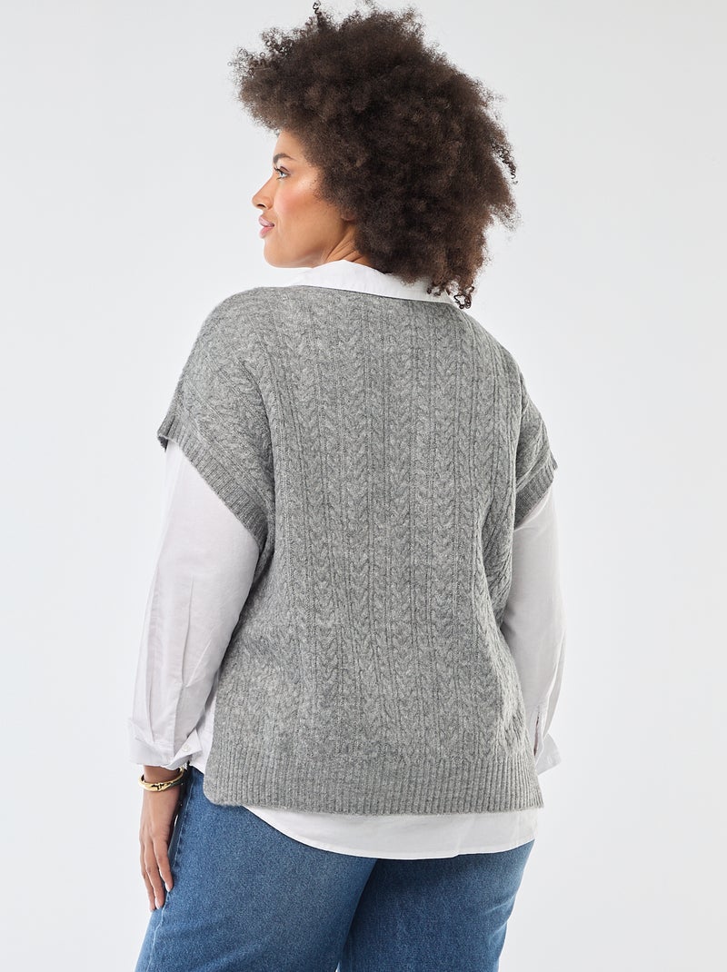Pullover senza maniche in maglia a trecce a grosso spessore Grigio - Kiabi