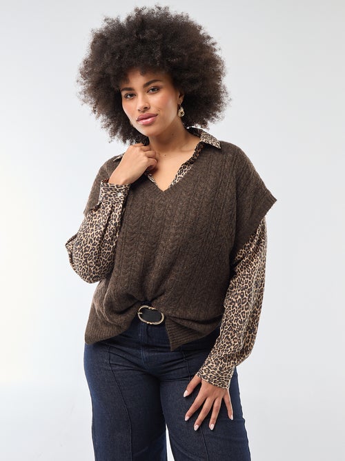 Pullover senza maniche in maglia a trecce a grosso spessore - Kiabi