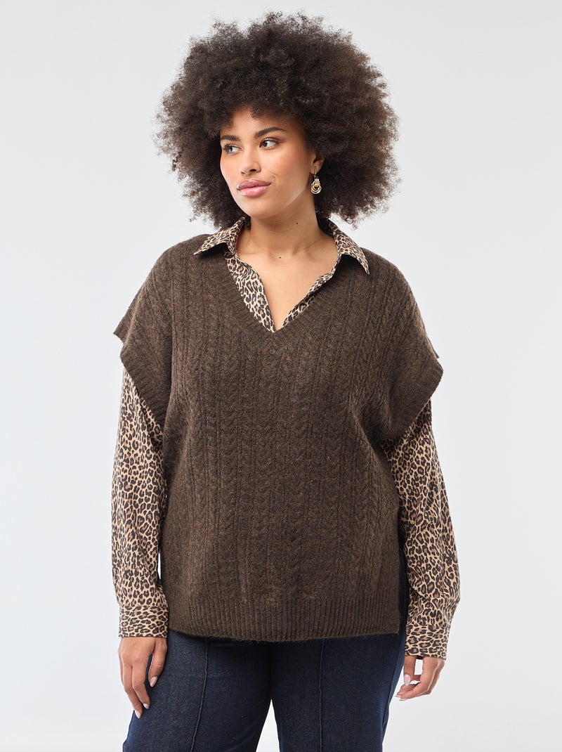 Pullover senza maniche in maglia a trecce a grosso spessore Marrone - Kiabi