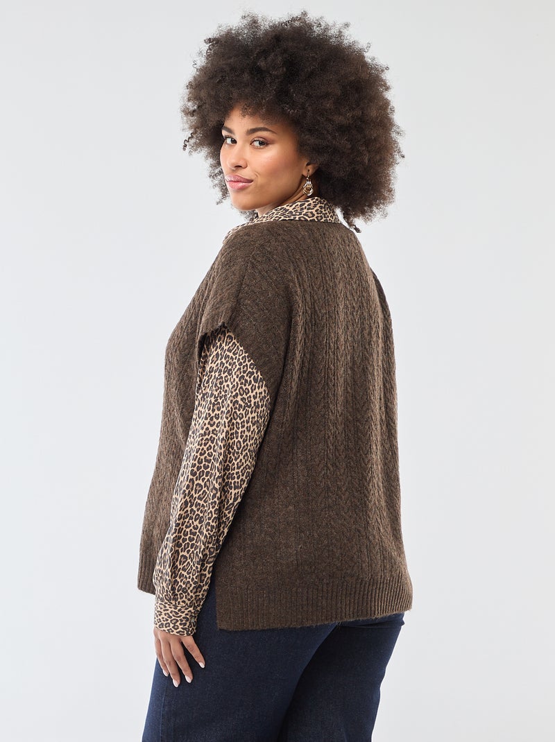 Pullover senza maniche in maglia a trecce a grosso spessore Marrone - Kiabi