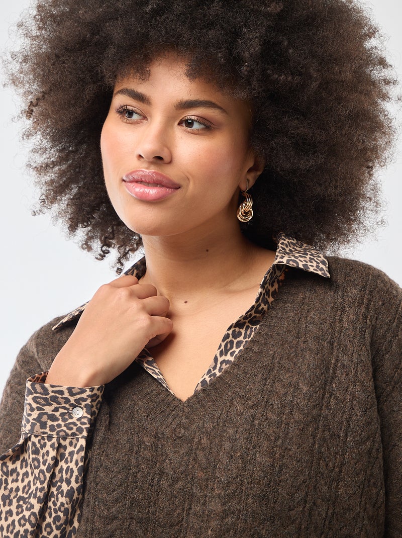 Pullover senza maniche in maglia a trecce a grosso spessore Marrone - Kiabi