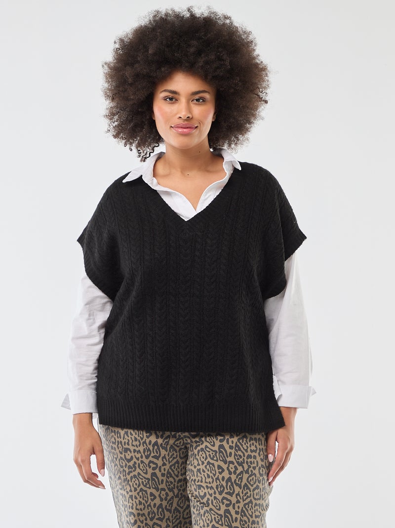 Pullover senza maniche in maglia a trecce a grosso spessore Nero - Kiabi